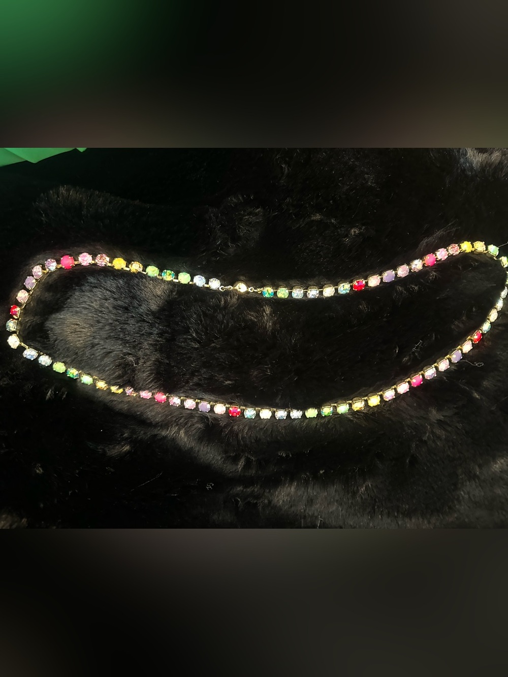 Multicolor Crystal Tennis Necklace in Gold Tone - Vibrant Rainbow Stones